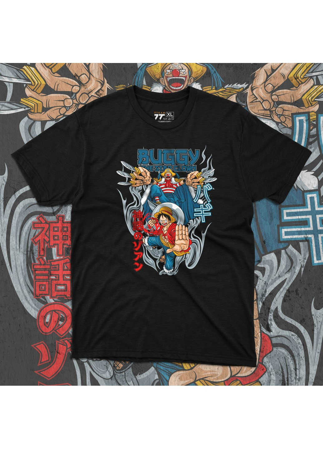 Чорна футболка з принтом ван піс - луффі і баґґі No Brand