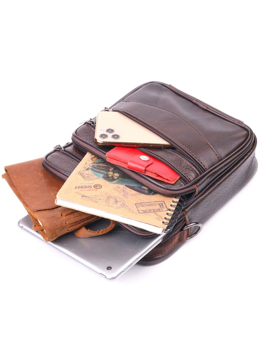 Практичная мужская сумка кожаная 21274 Коричневая Vintage (258267931)