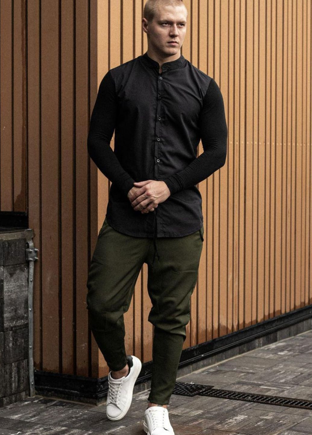 Оливковый (хаки) демисезонный комплект с рубашкой и штанами No Brand