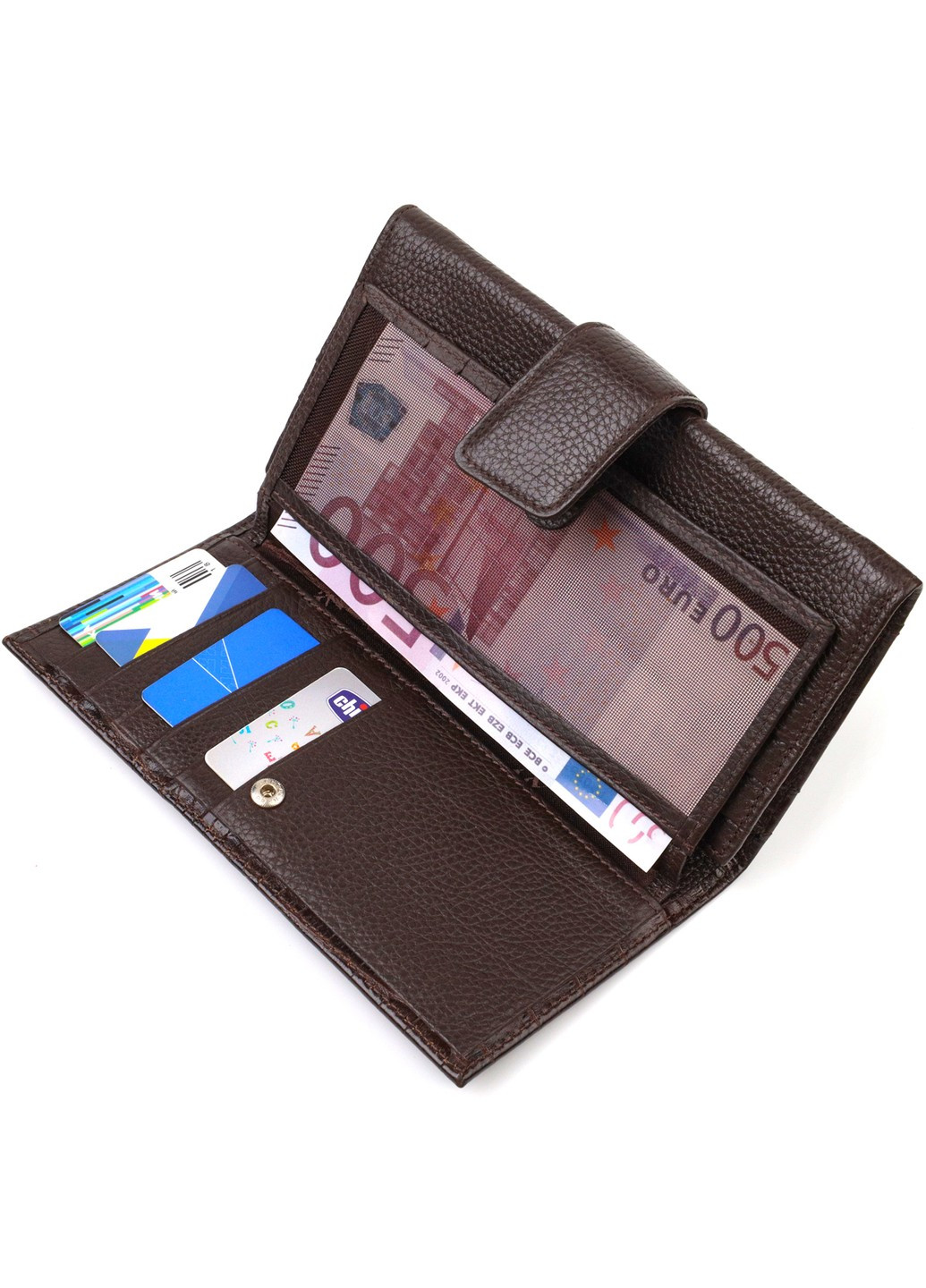 Містке вертикальне чоловіче портмоне з натуральної шкіри з тисненням під крокодила 21837 Коричневе Canpellini (259829983)