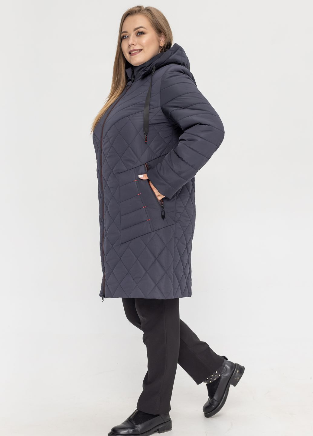 Темно-синя демісезонна жіноча демісезонна куртка великого розміру куртка-пальто SK