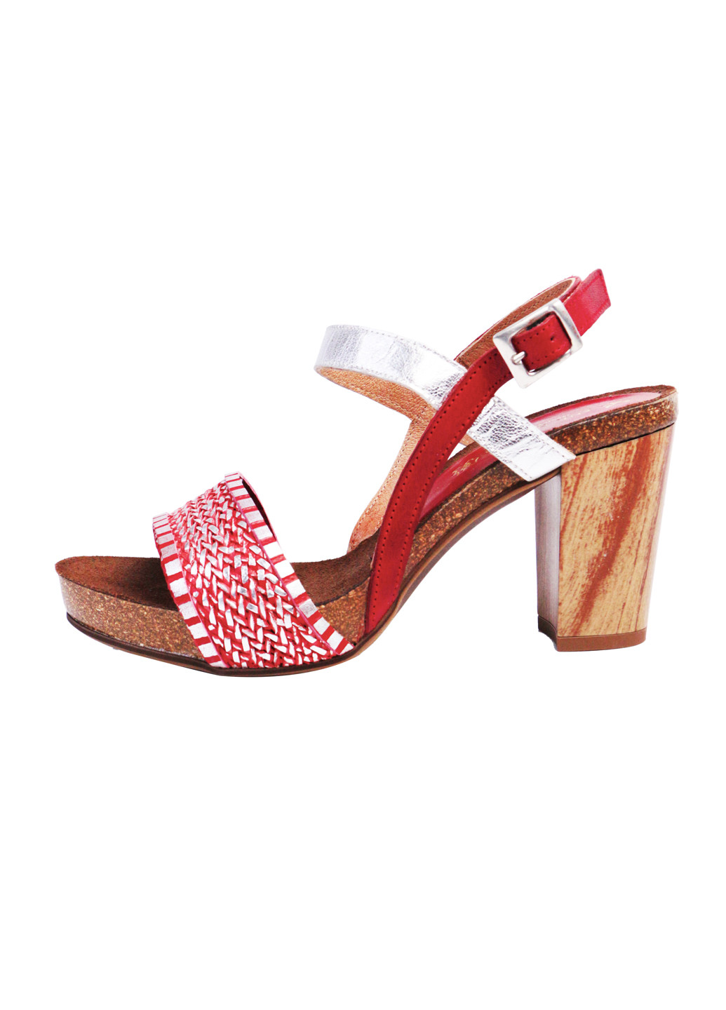 Комбинированные босоножки женские натуральная кожа на широком каблуке 39 красно-серебристый a&d Lidl
