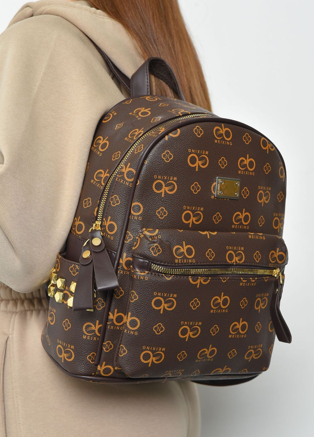 Рюкзак жіночий з принтом коричневого кольору Let's Shop (271518681)
