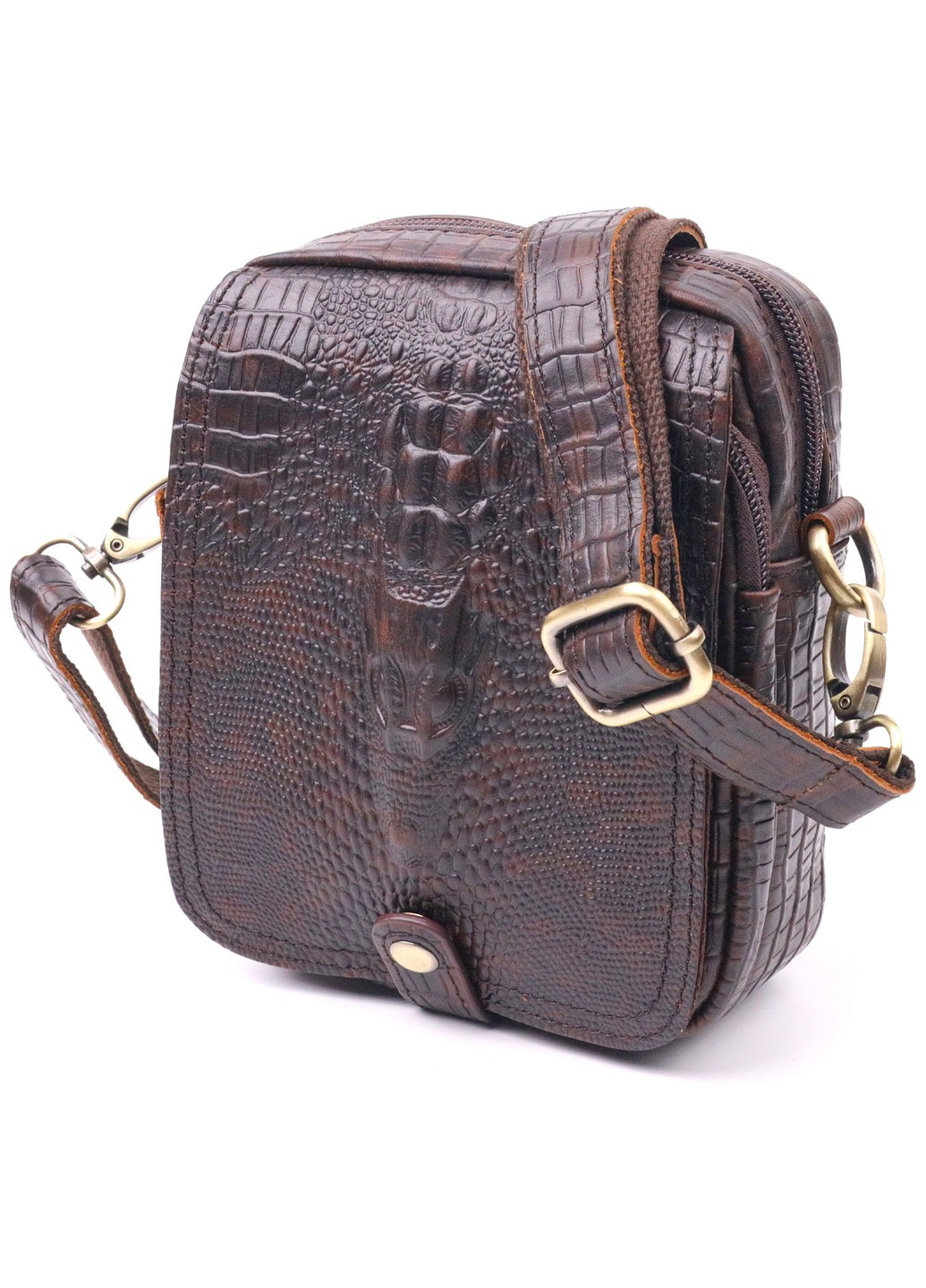 Фактурная мужская сумка из натуральной кожи с тиснением под крокодила 21300 Коричневая Vintage (258286241)