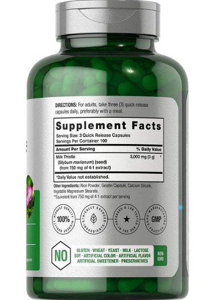 Milk Thistle Seed Extract 3000 mg 100 Caps Piping Rock (256725975)