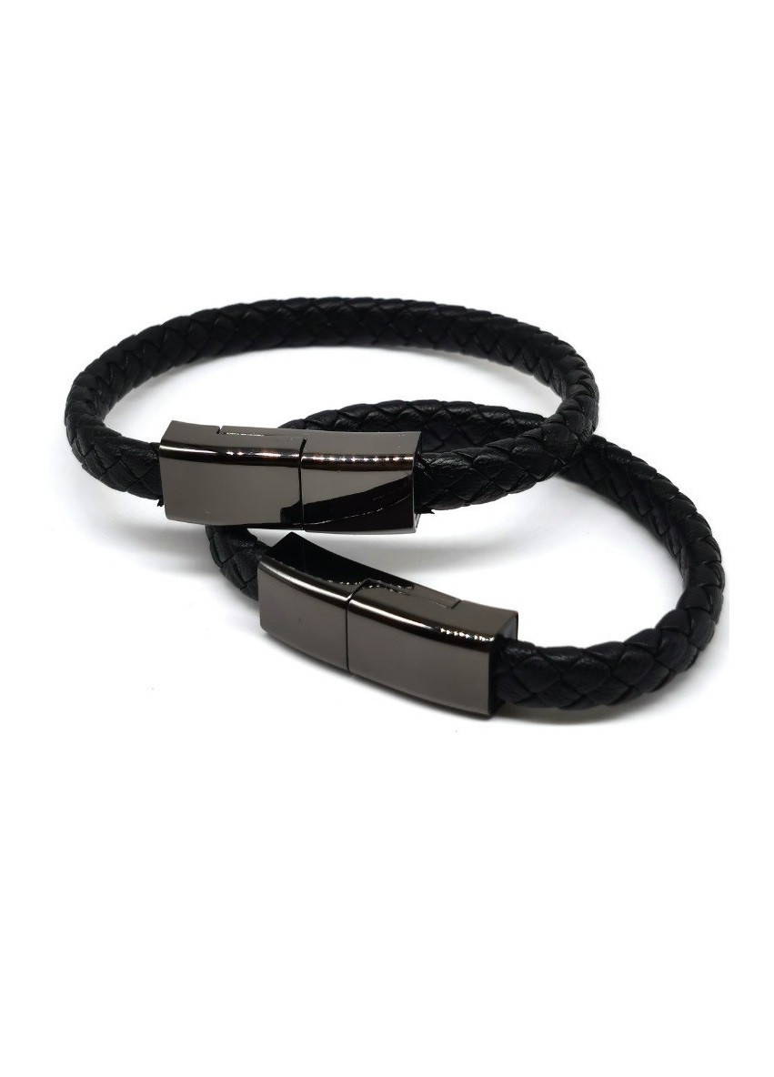 Кабель браслет кожаный USB  - Type-C черный 20,5 см No Brand (258661569)