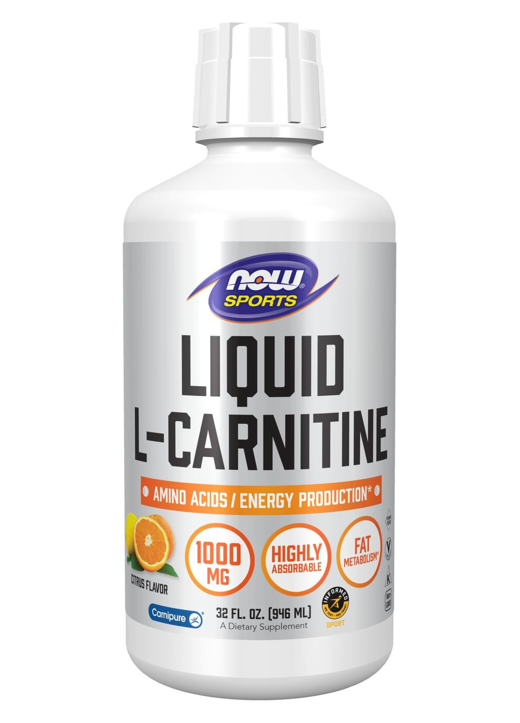 L-карнітин L-Carnitine Liquid 1000 mg 946ml (Citrus) Now (277963926)