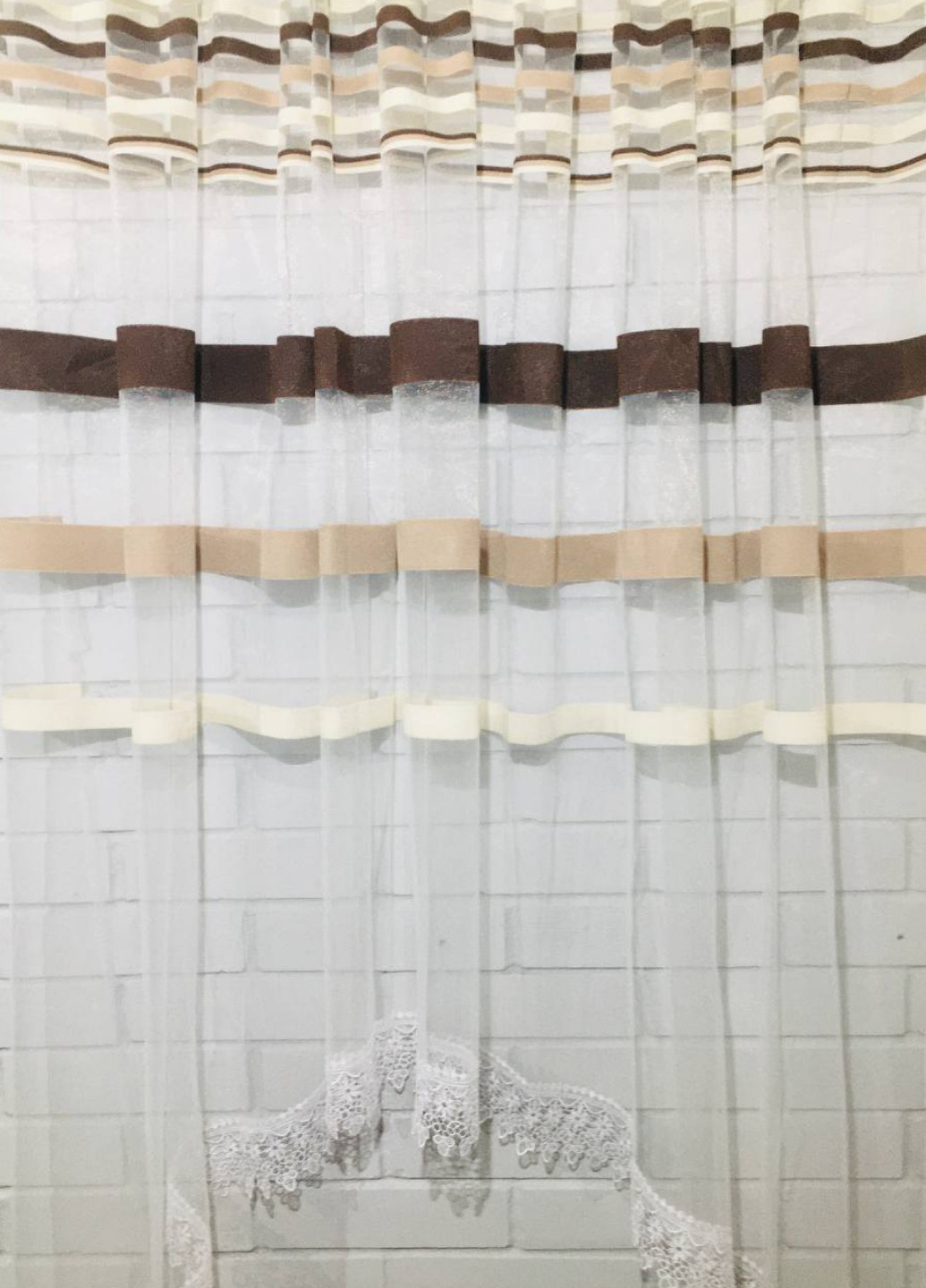Тюль короткий арка фатин на кухню/балкон коричневый 160х300 см No Brand (259679665)