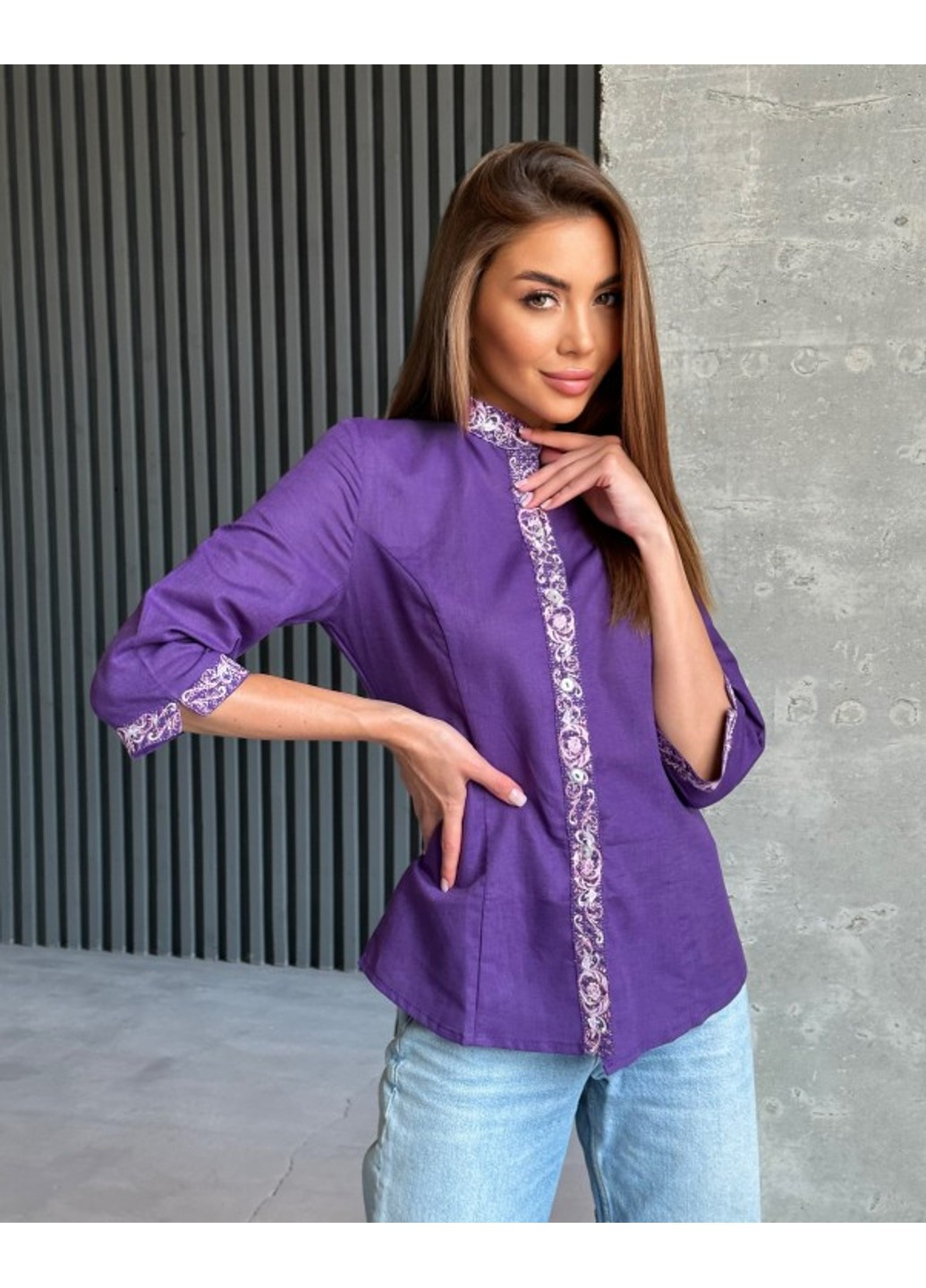 Фиолетовая повседневный рубашка ISSA PLUS
