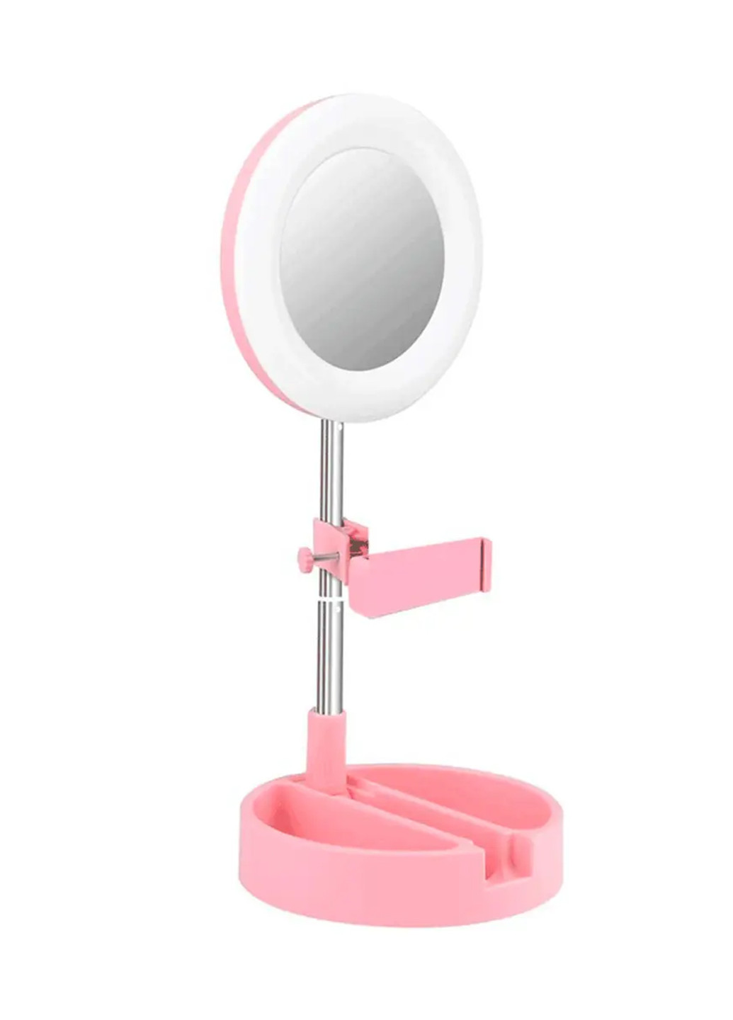 Кольцевая LED лампа настольное зеркало для макияжа 16 см с держателем для смартфона Mashele (258780030)