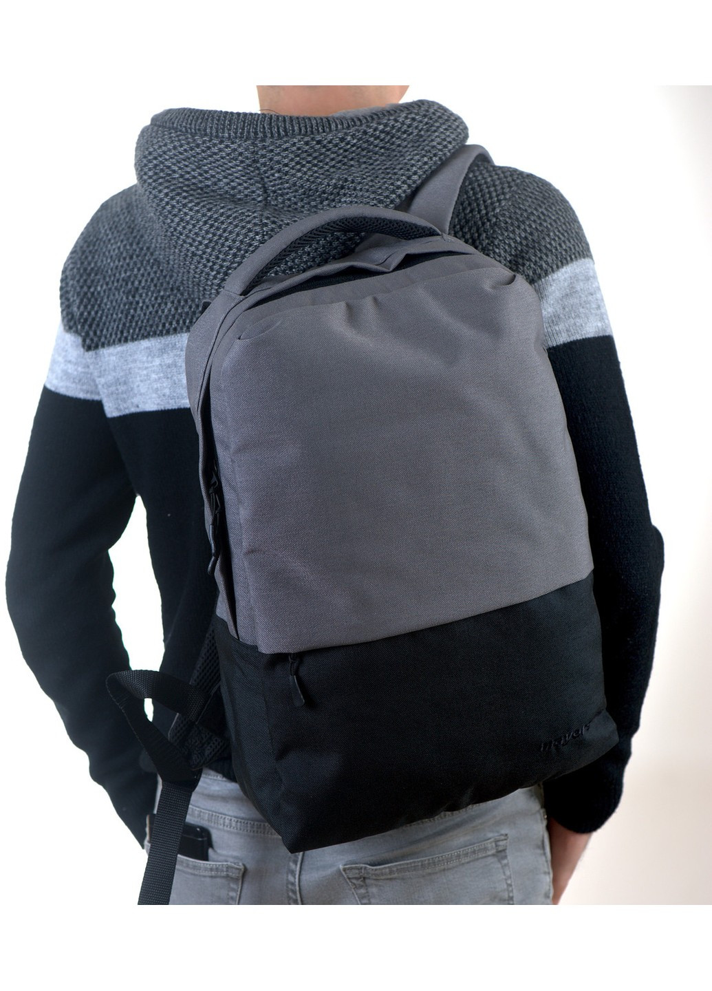 Міський місткий сірий з чорним чоловічий рюкзак, що не промокає, з міцної тканини з м'якою спинкою. No Brand (258591359)