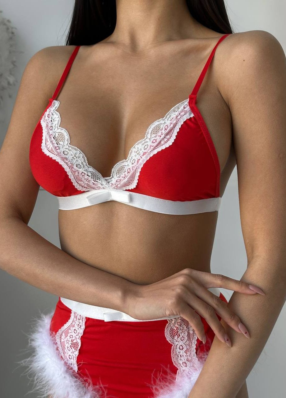 Червоний новорічний комплект жіночої білизни, комплект білизни на новий рік Simply sexy