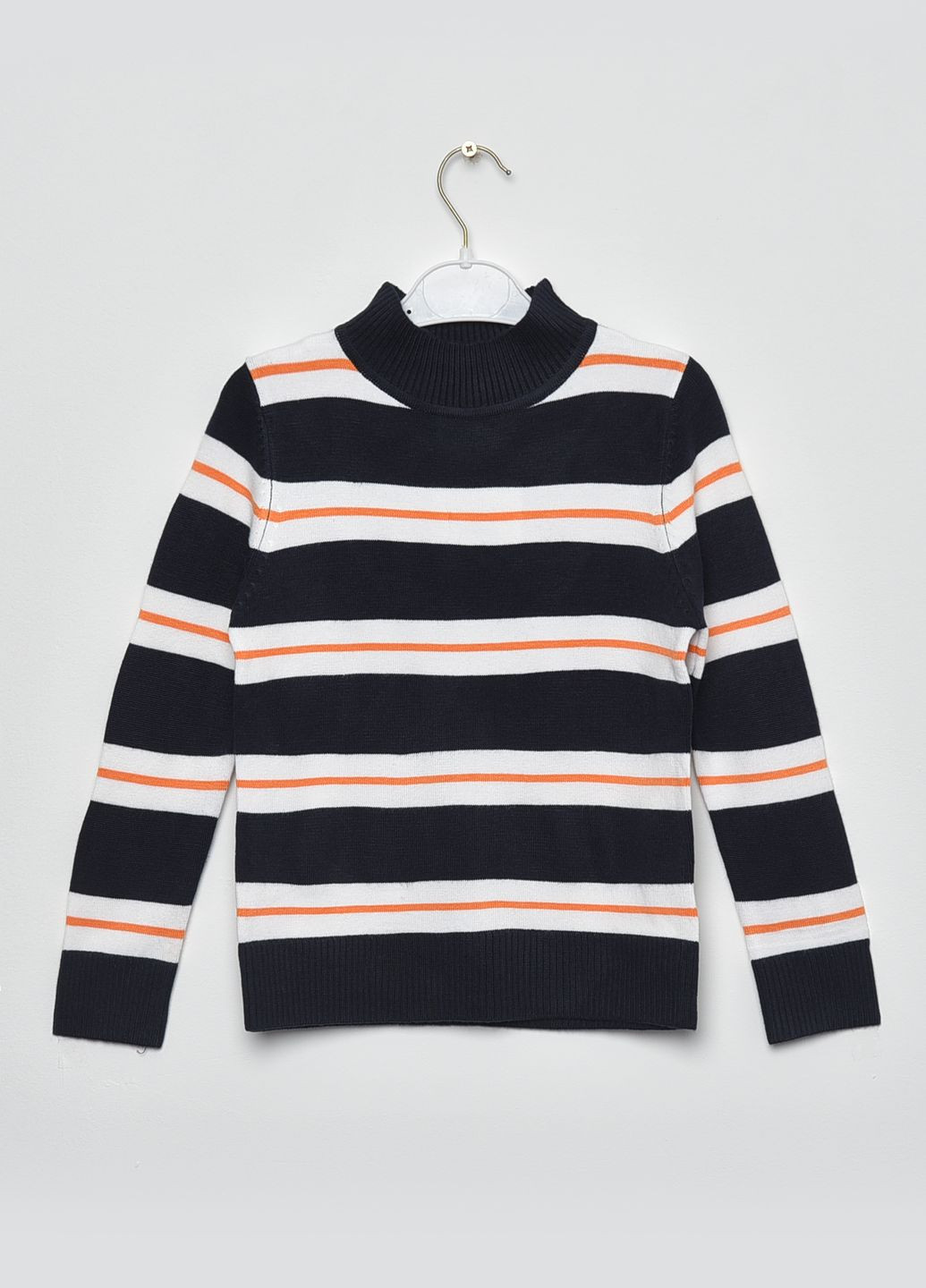 Серый демисезонный свитер детский для мальчика темно-синего цвета в полоску пуловер Let's Shop