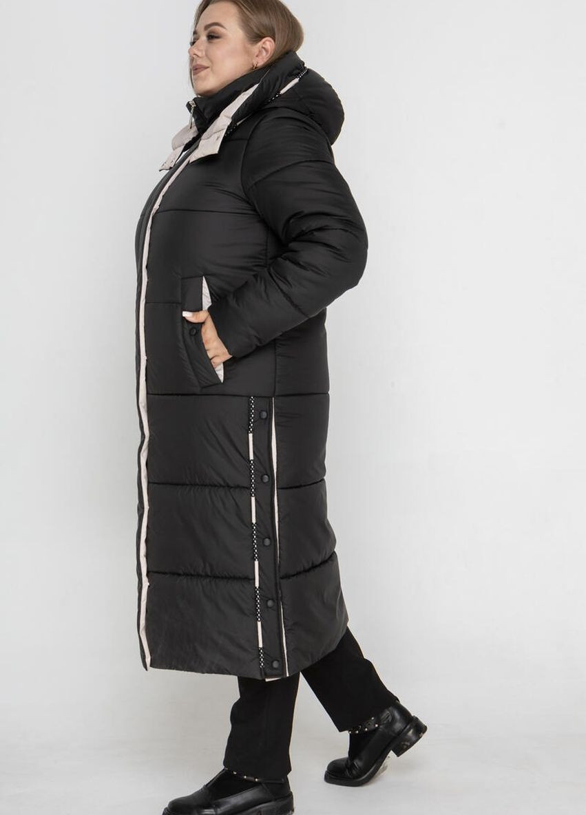 Чорне Зимове довге жіноче пальто великий розмір DIMODA