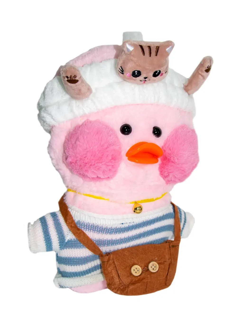 Мягкая детская плюшевая игрушка с аксессуарами розовая утка Лалафанфан 30 см (475431-Prob) С котиком на повязке Unbranded (267330782)
