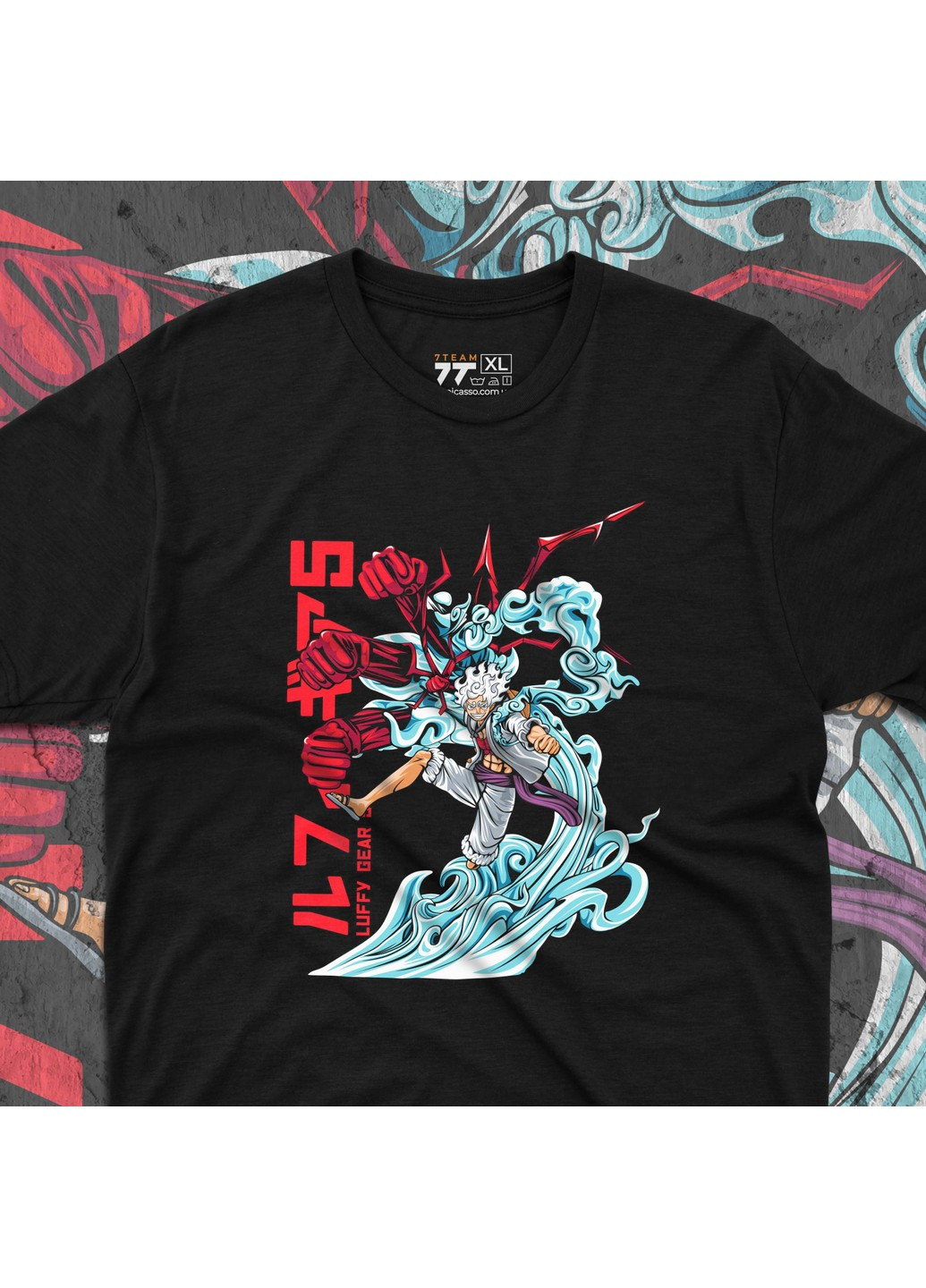 Черная футболка c принтом ван пис - гир 5 No Brand