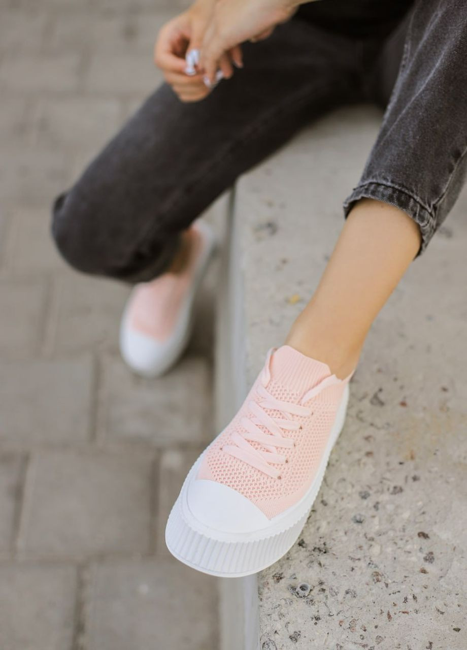 Розовые кроссовки женские No Brand Textile Pink/White