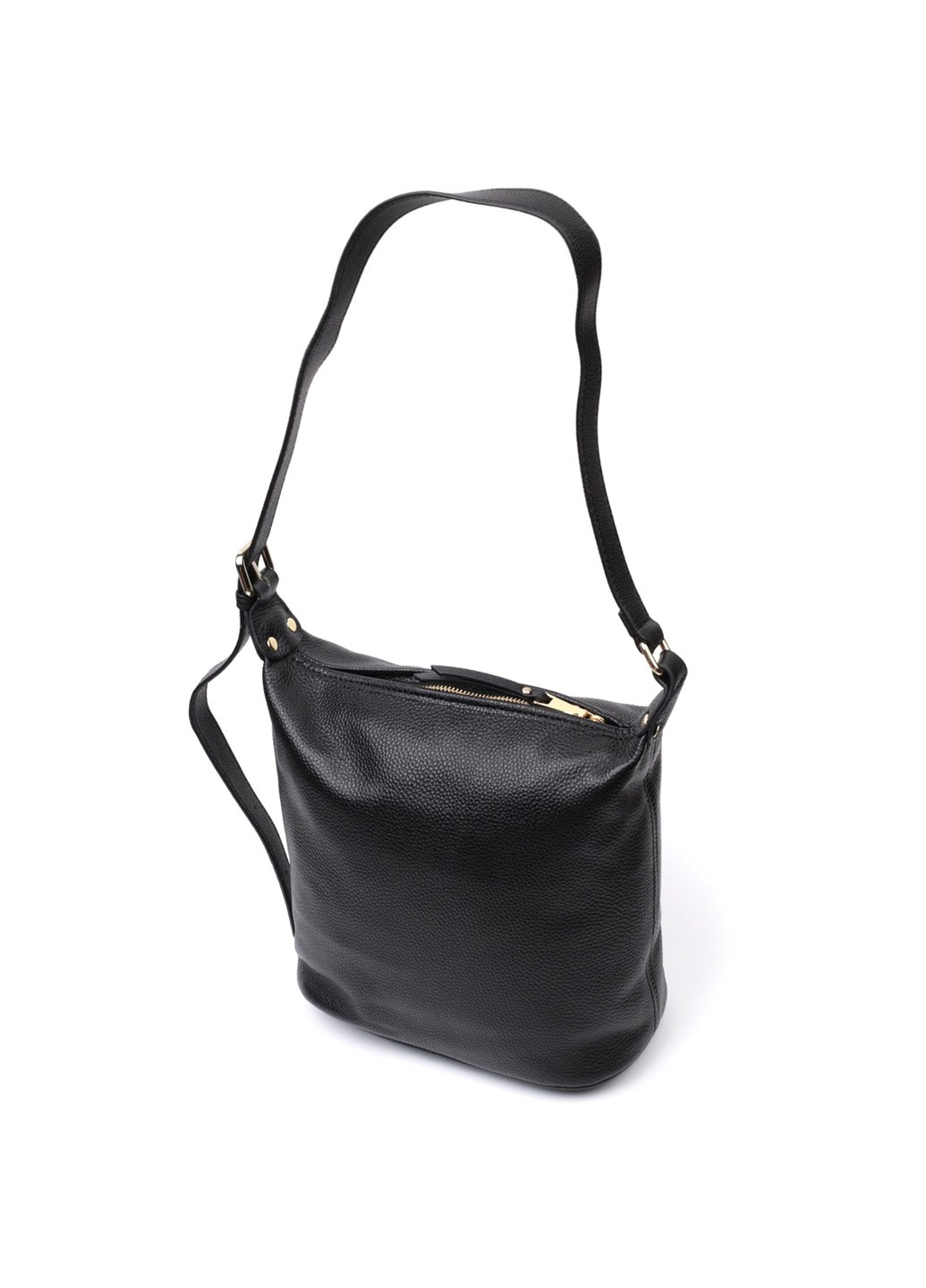 Містка жіноча сумка з однією довгою ручкою з натуральної шкіри 22305 Чорна Vintage (276457500)