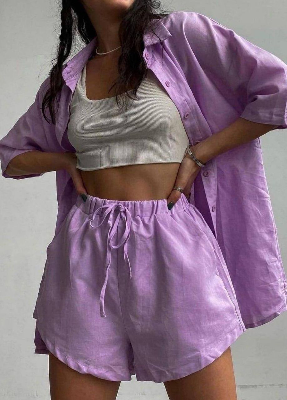 Коттоновый женский костюм лавандового цвета Let's Shop (276525162)