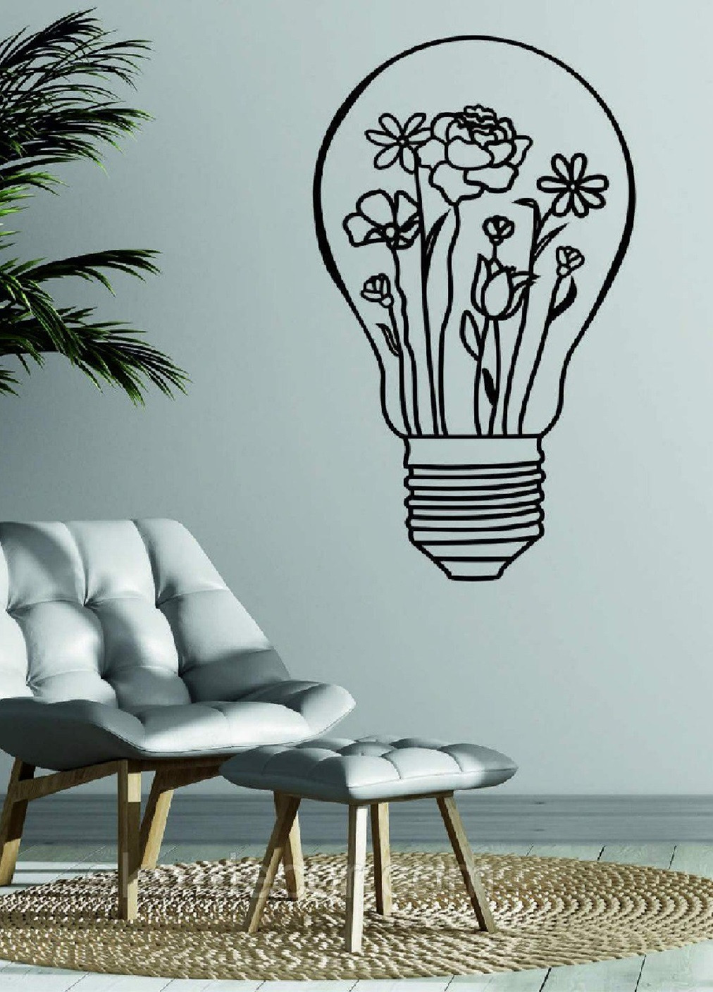 Декоративное объемное панно декор картина на стену в гостиную спальню прихожую 100х59 см (475914-Prob) Лампочка с цветами Unbranded (275068626)