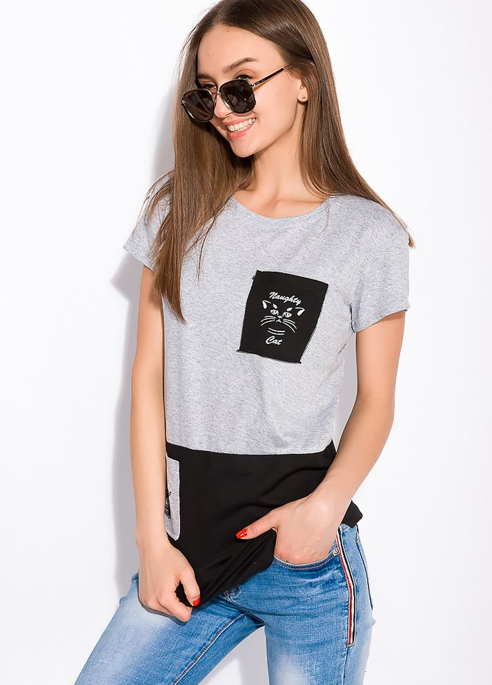 Бавовняна футболка з принтом на кишені (Світло сірий) Time of Style - (261922308)