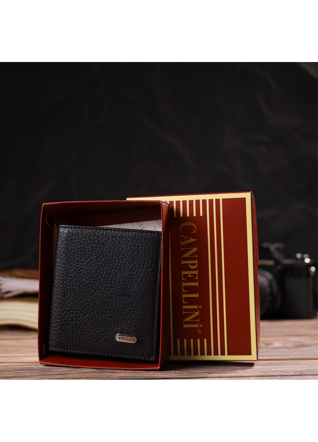 Класичний портмоне для чоловіків з натуральної зернистої шкіри 21742 Чорне Canpellini (259815762)