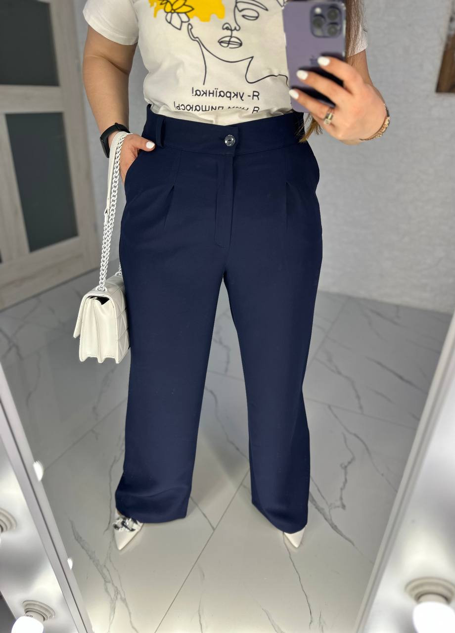 Женские брюки с высокой посадкой цвет синий р.44 436790 New Trend (259750855)