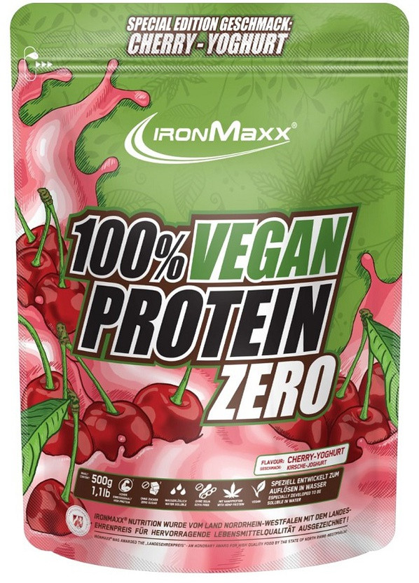 100% Vegan Protein Zero 500 g /16 servings/ Cherry Yogurt Ironmaxx (256721487)