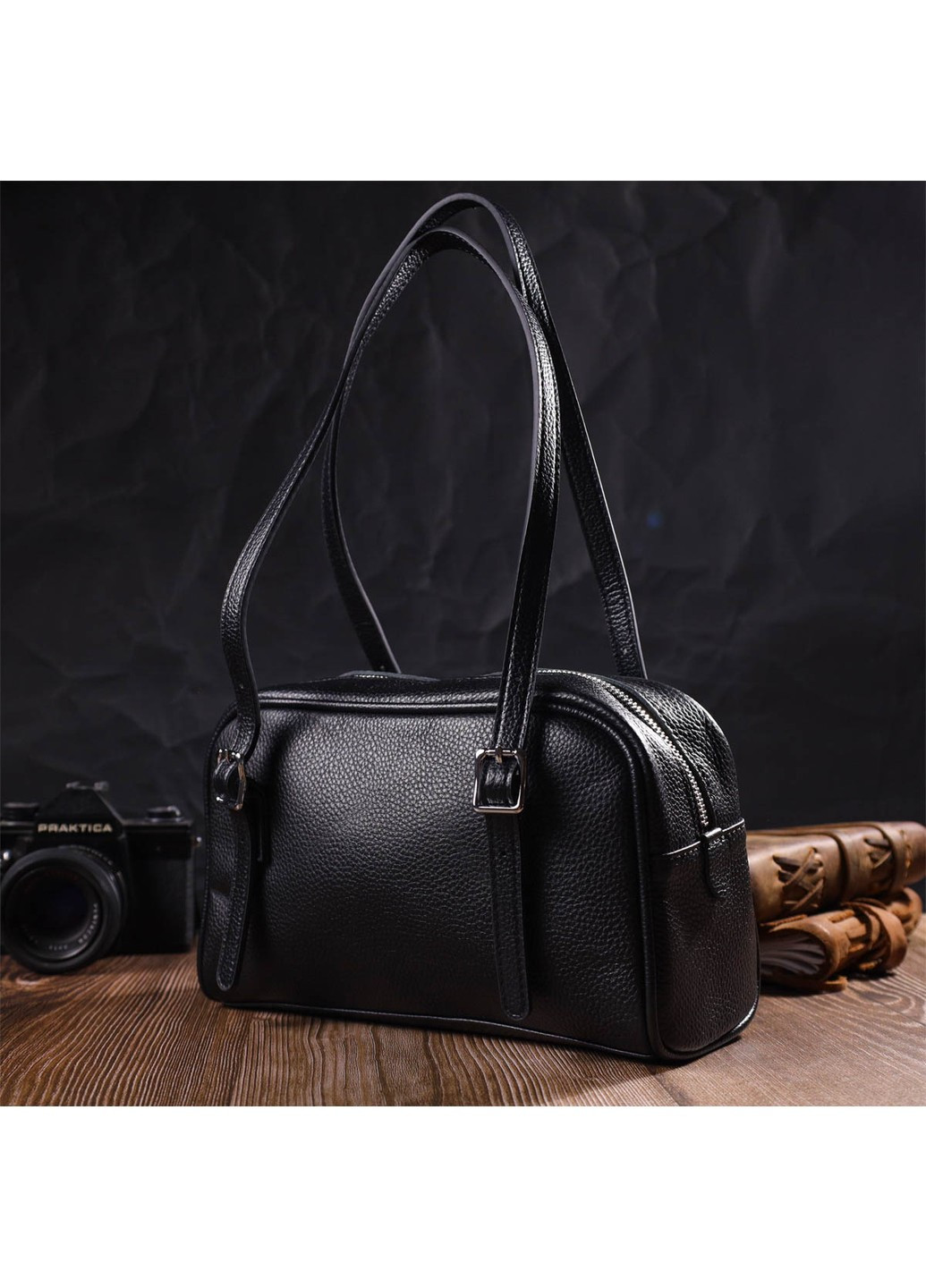Интересная сумка-клатч со съемными ручками из натуральной кожи 22078 Черная Vintage (260360870)