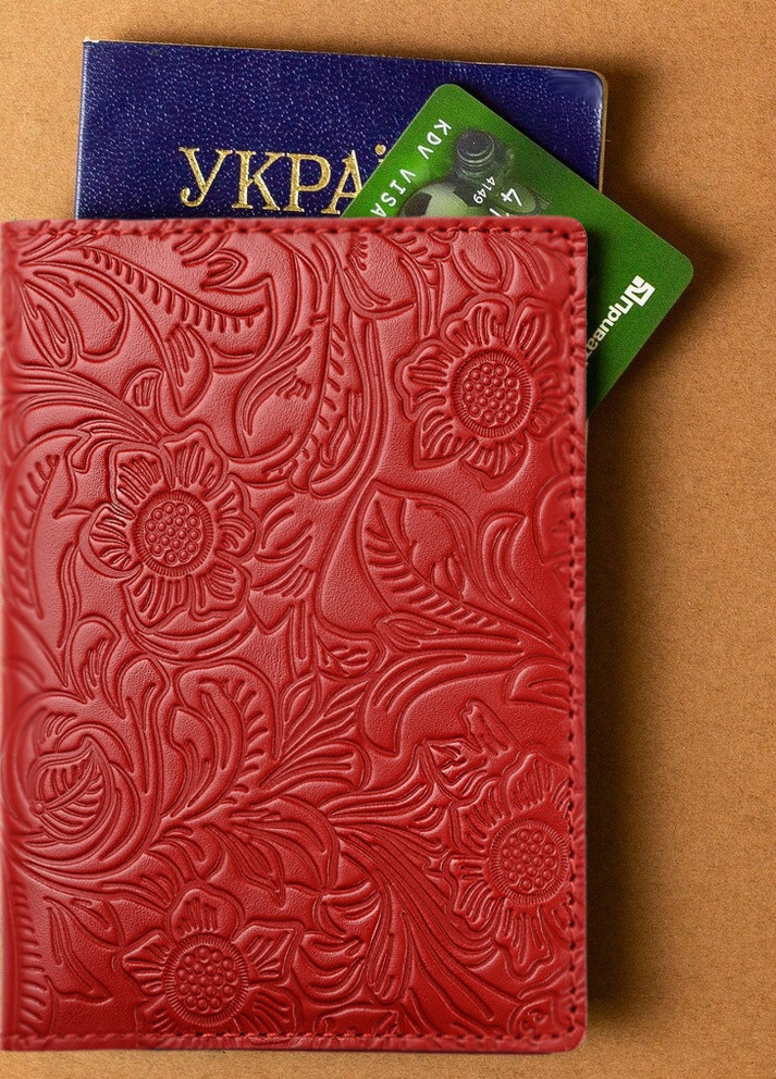 Кожаная Обложка Для Паспорта Villini 015 Цветы Красная Martec (259115812)