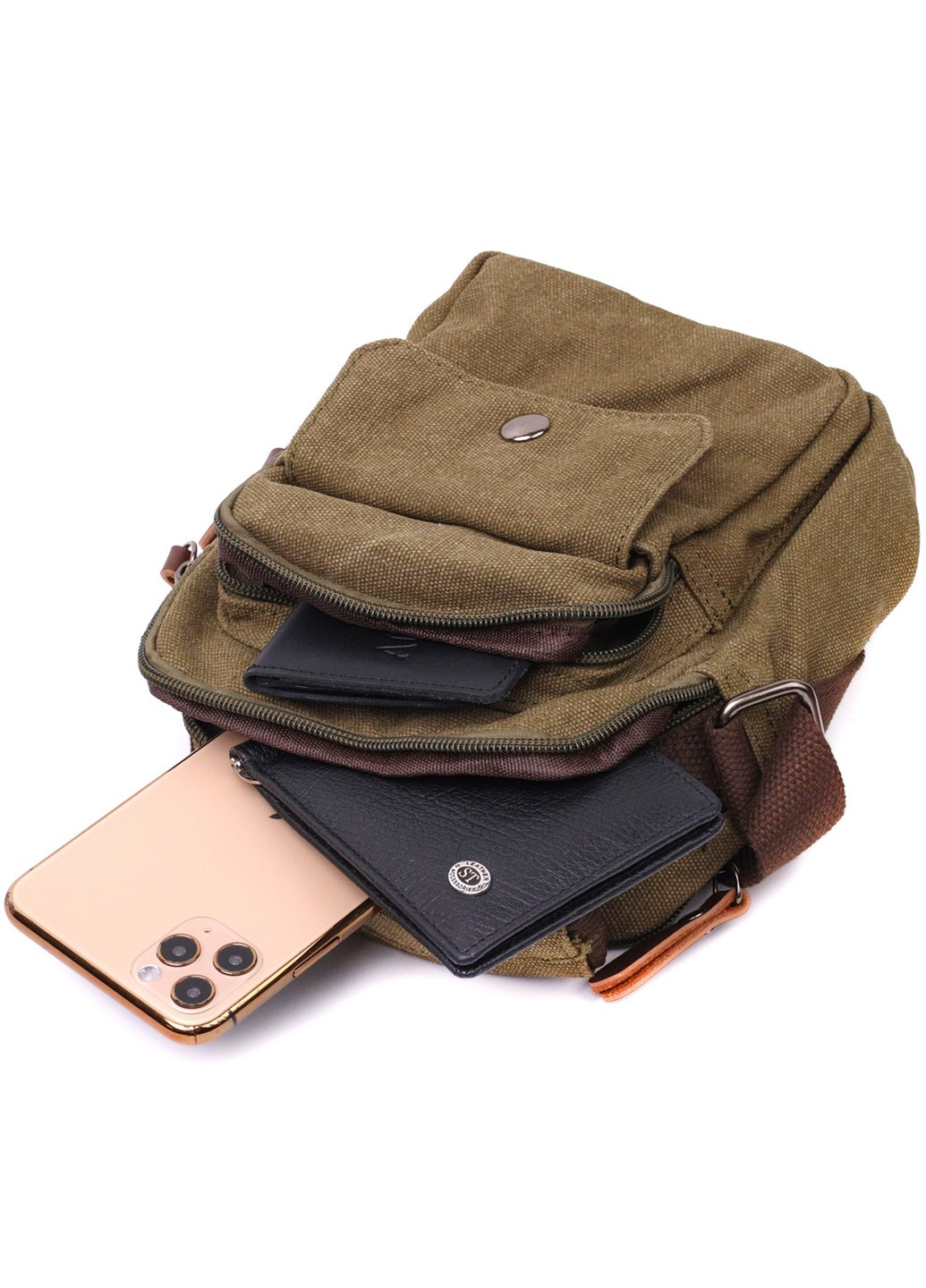 Интересная небольшая мужская сумка из плотного текстиля 22219 Оливковый Vintage (267925277)