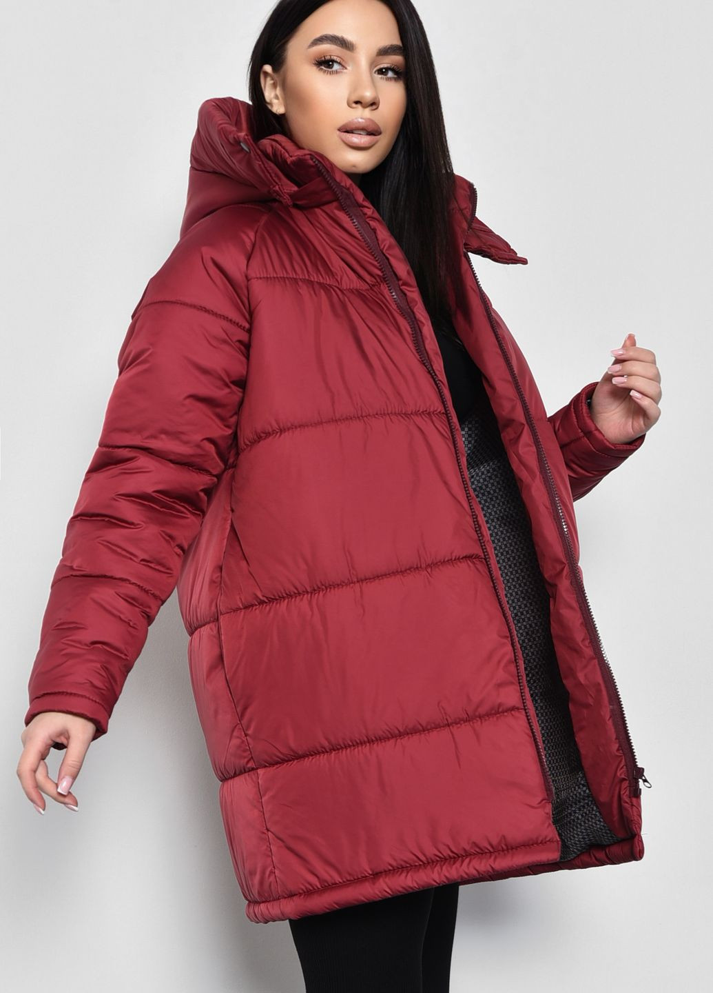 Коричневая зимняя куртка женская демисезонная бордового цвета Let's Shop