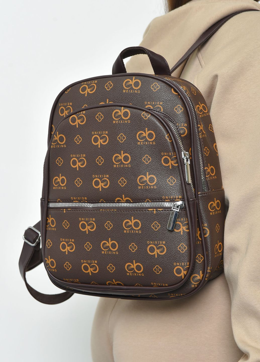 Рюкзак жіночий з принтом коричневого кольору Let's Shop (271518674)