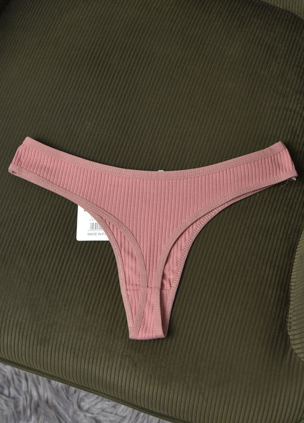 Стрінги жіночі у рубчик пудрового кольору Let's Shop (277228562)