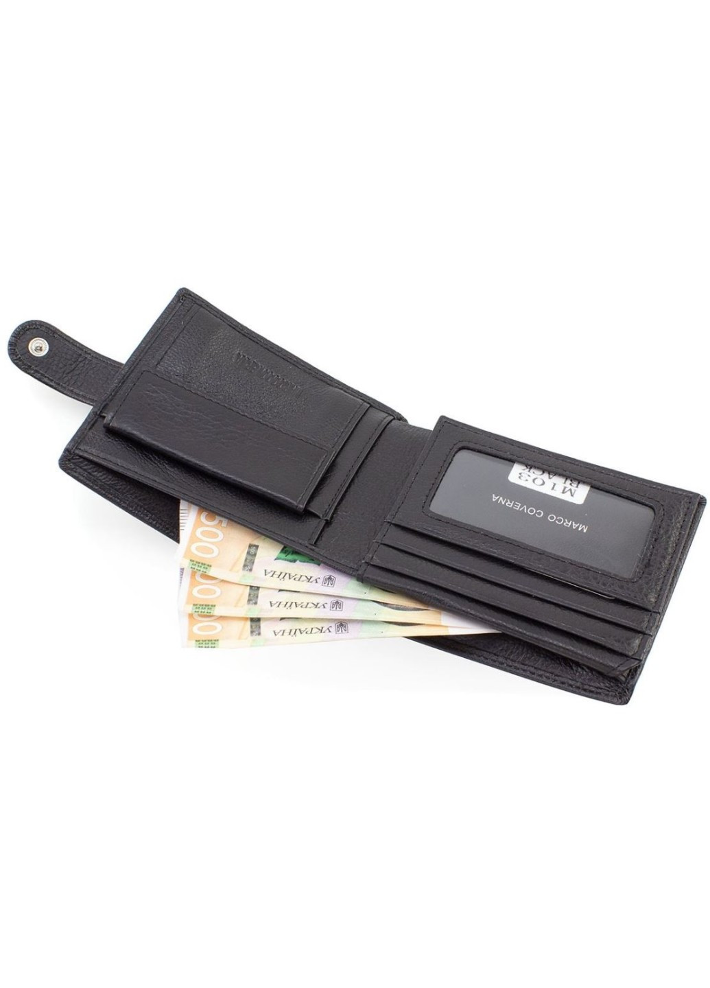 Місткий гаманець зі шкіри із секцією для документів 12х10 M103 (21597) чорний Marco Coverna (259737040)