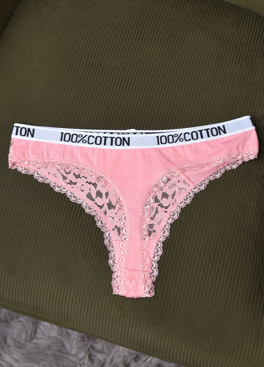 Стринги женские с гипюровыми вставками розового цвета Let's Shop (276061227)