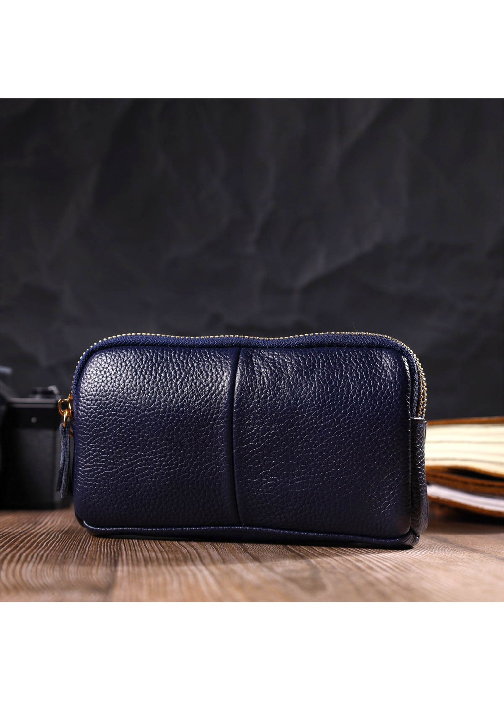 Компактний жіночий клатч на два відділення з натуральної шкіри 22089 Синій Vintage (260360871)