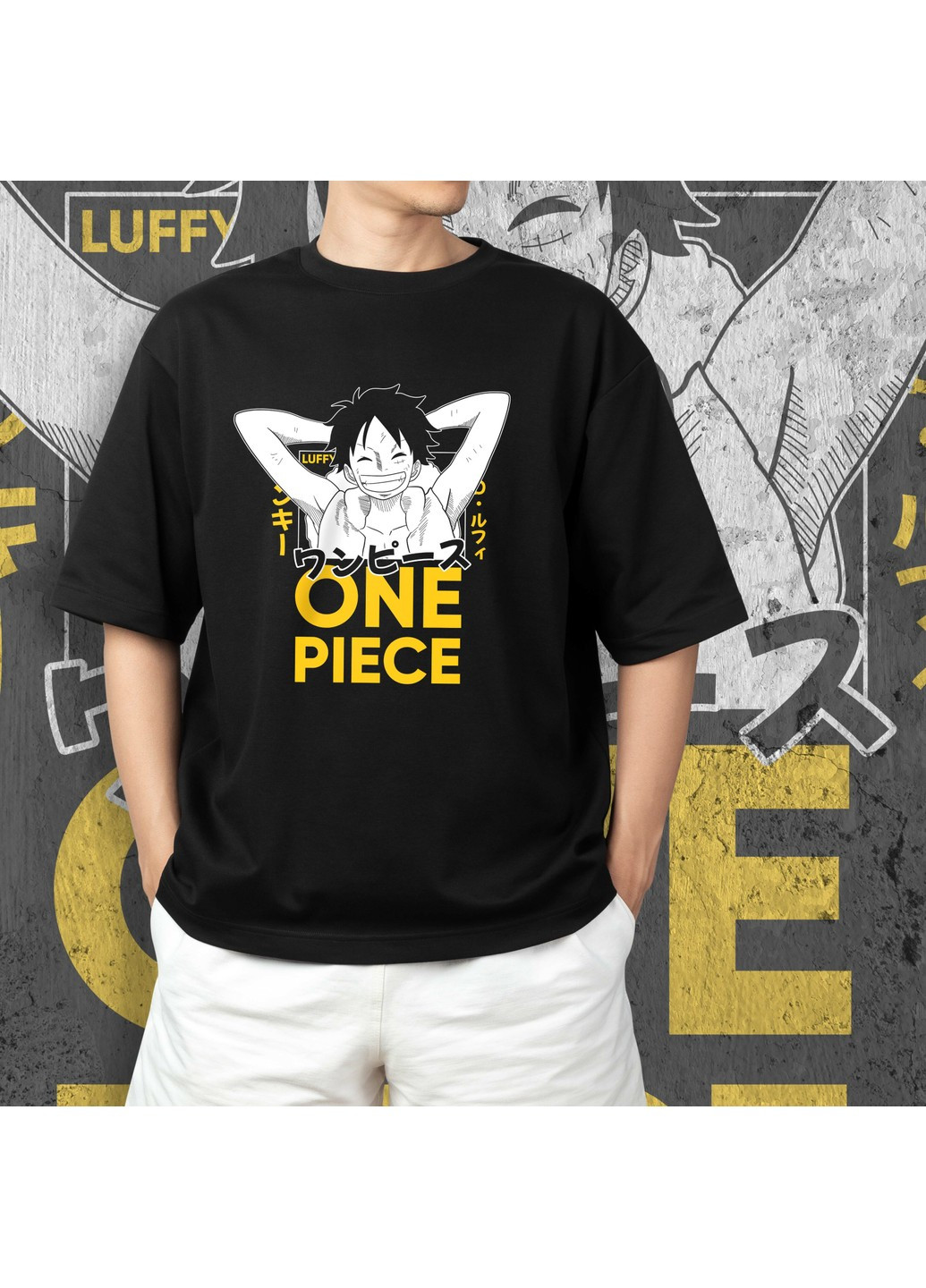 Чорна футболка з принтом ван піс - luffy black 2 No Brand