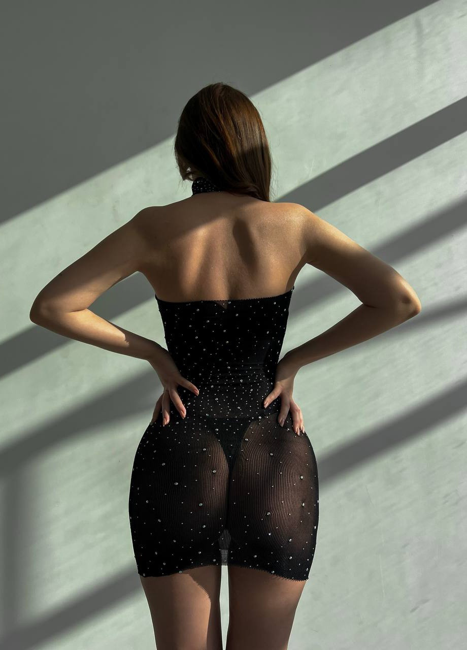Чорна відвертий спокуслива сукня в стразах Vakko однотонна