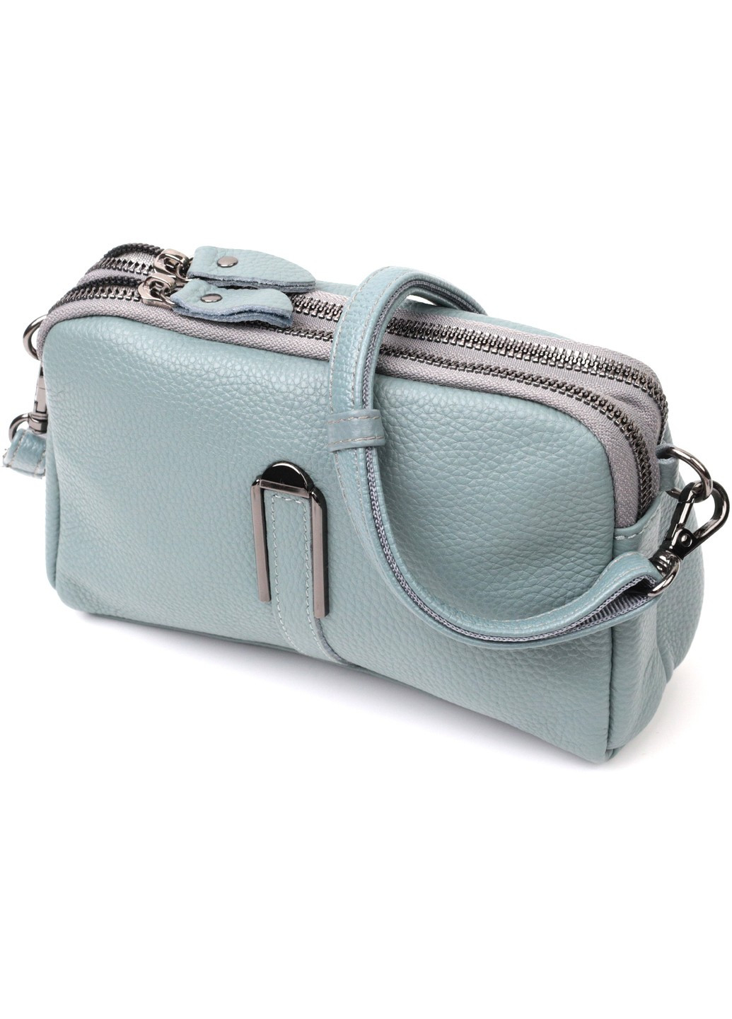 Жіноча повсякденна сумка на два відділення з натуральної шкіри 22280 Блакитна Vintage (276457573)