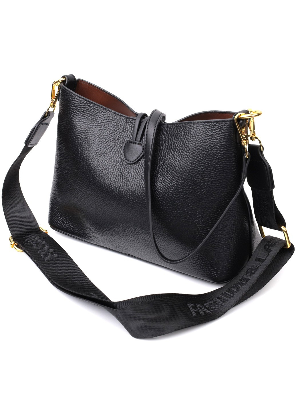 Жіноча сумка з оригінальною застібкою ґудзиком з натуральної шкіри 22319 Чорна Vintage (276461782)