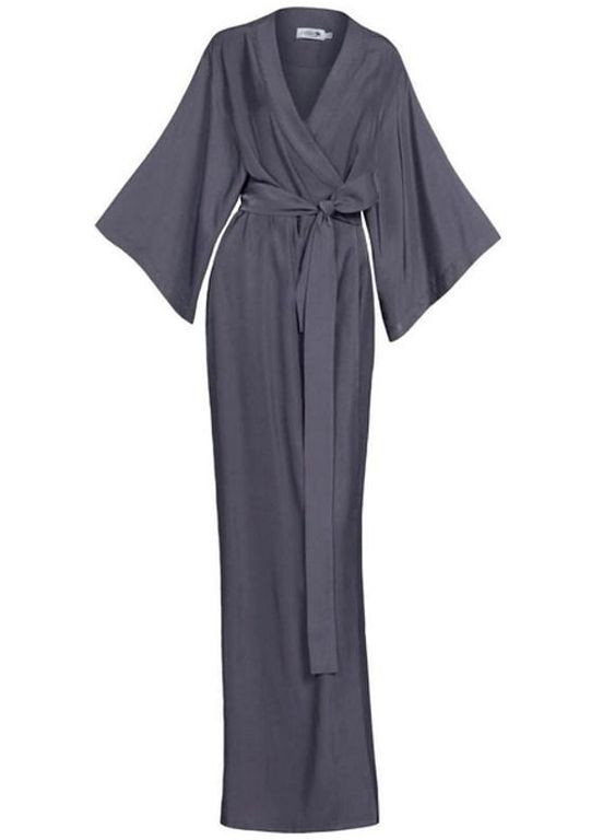 Халат-кимоно длинный на запах в японском стиле с поясом Графитовый "Шелковистый" Garna (276002886)
