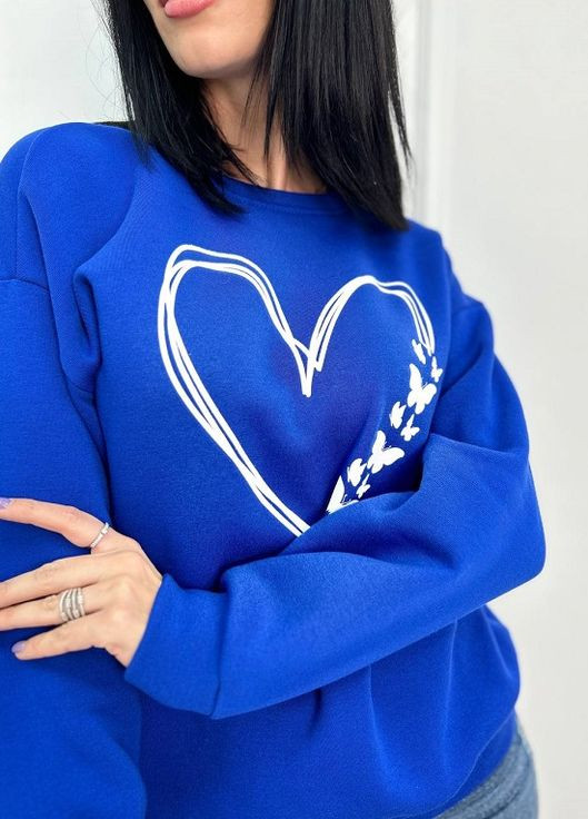 Женский свитшот Fashion Girl - Свободный, Прямой крой однотонный синий кэжуал трикотаж - (267927758)