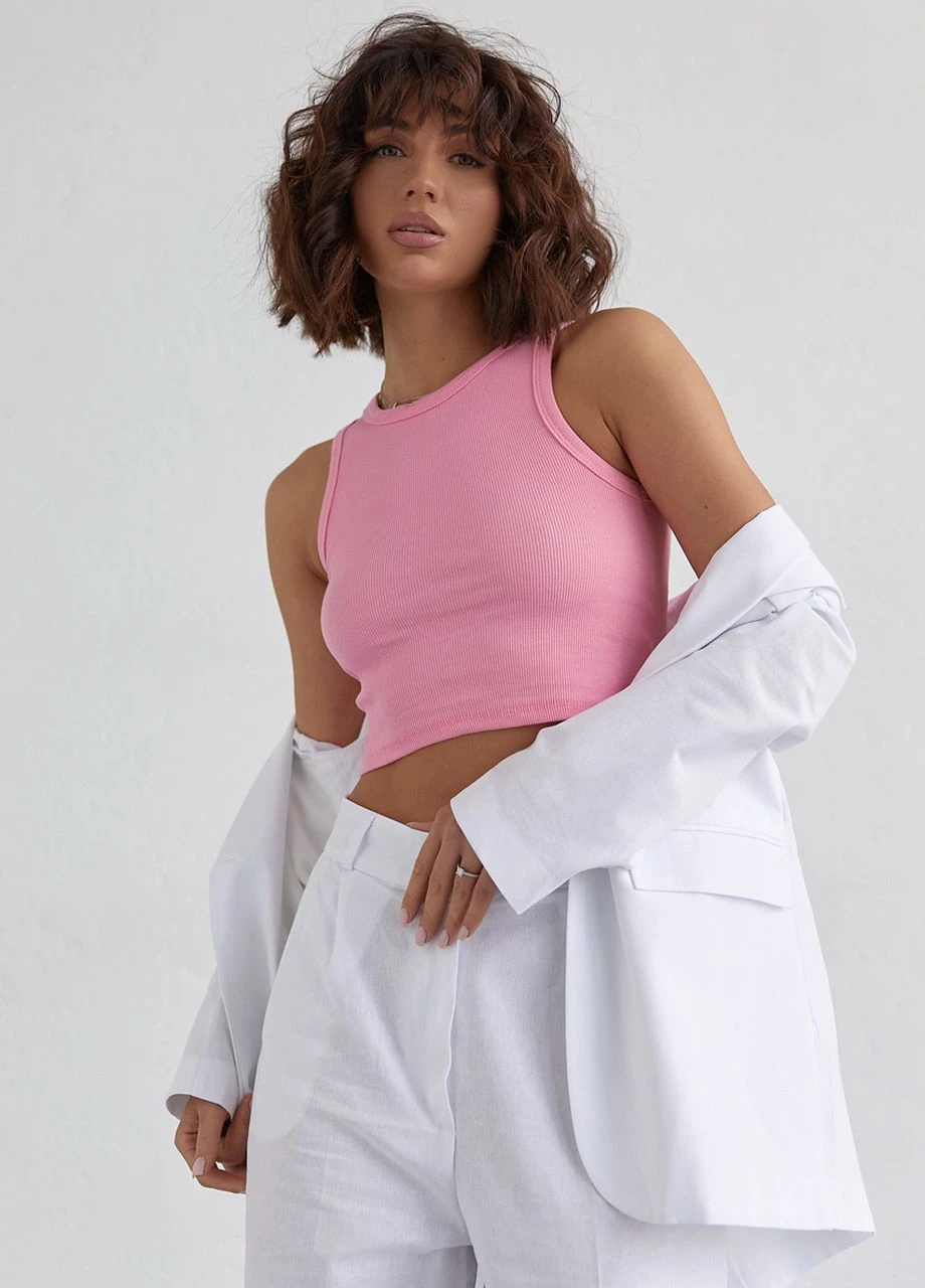 Кроп-топ із трикотажу в рубчик - рожевий Lurex — 265911102