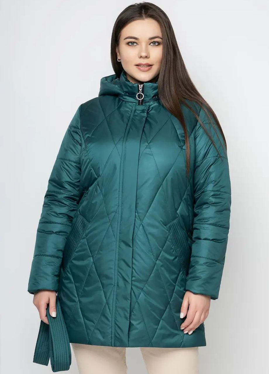 Смарагдова демісезонна осіння жіноча куртка великого розміру SK