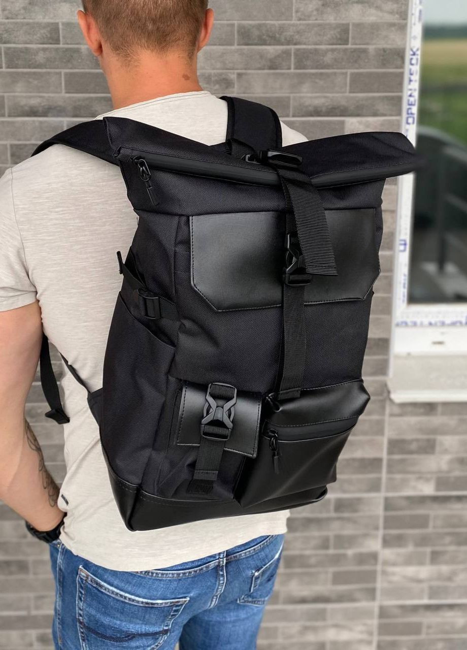 Черный вместительный рюкзак универсальный городской Роллтоп Travel Bag textile No Brand (260947342)