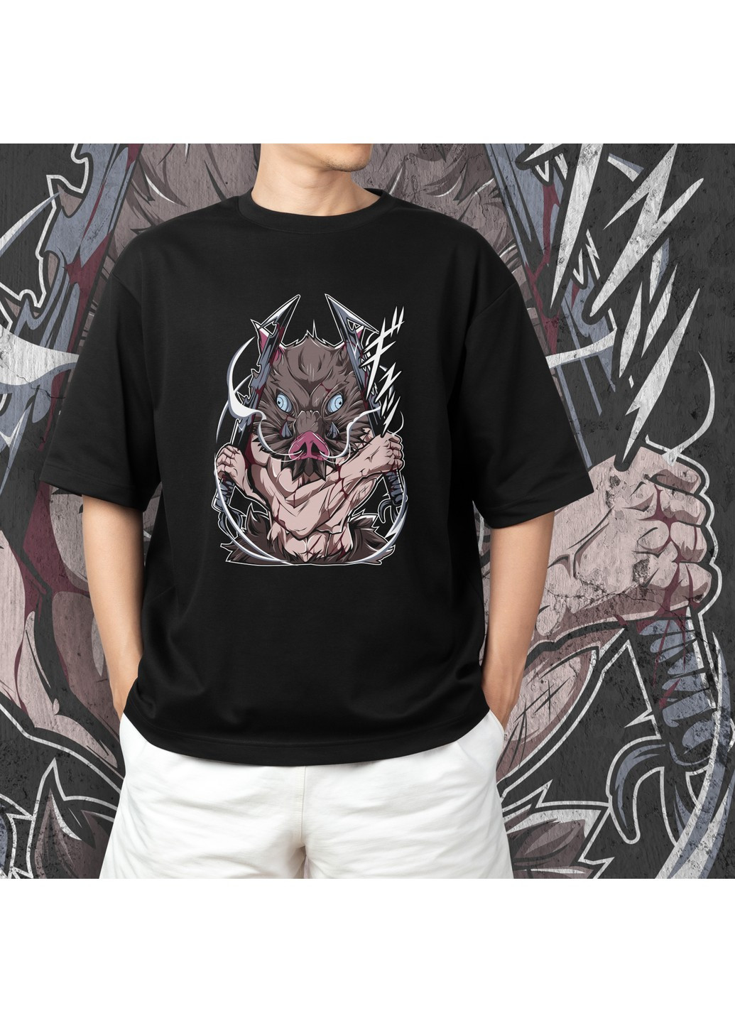 Чорна футболка з принтом клинок розсікаючий демонів - іноске хашибіра 3 No Brand