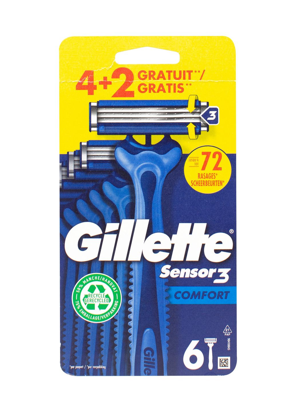 Sensor 3 одноразові бритви для гоління чоловічі 4+2 шт. Gillette (267725066)