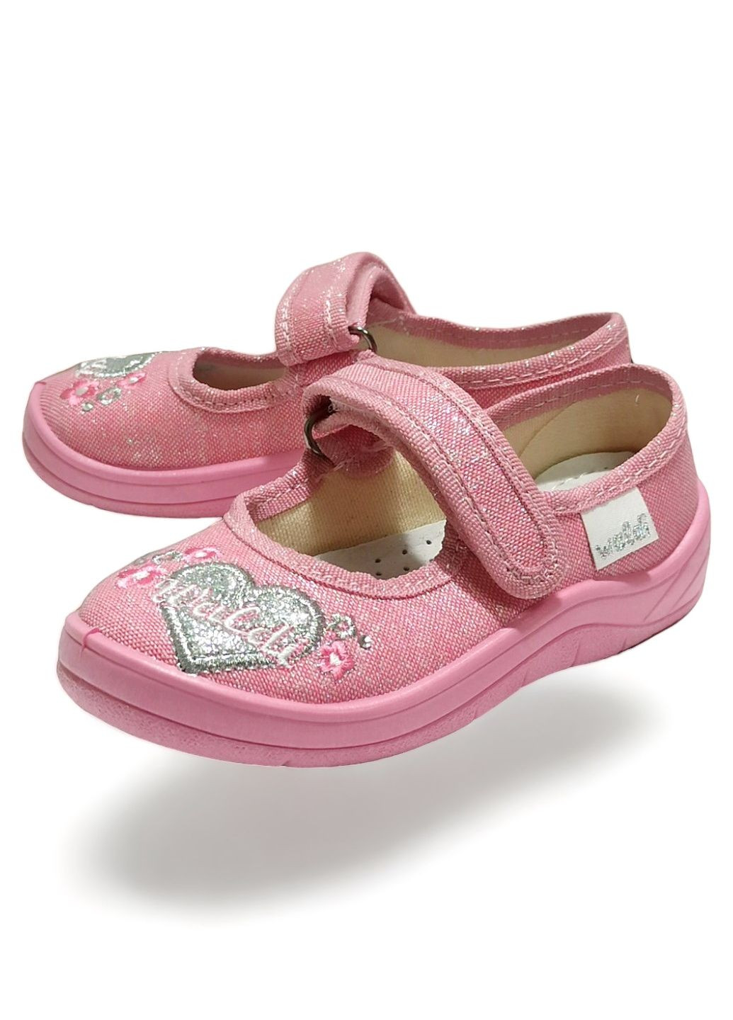 Розовые детские тапочки на девочку ортопедические валди алина сердечко розовые 24-15см Waldi с вышивкой