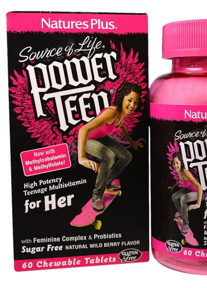 Nature's Plus Power Teen for her 60 Chewable Tabs Wild berry flavor Natures Plus (256720824)
